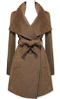Brown Long Sleeve Shawl Collar Self Tie Duffle Coat