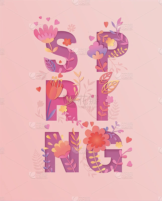 Spring card, papercut style. vector.素材-花瓣网