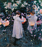 John Singer Sargent/约翰·辛格·萨金特 1856年-1925年

【单图赏析/油画】

Carnation, Dolly, Polly, Rose/康乃馨，多莉，波莉，玫瑰 1885年