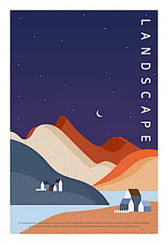 扁平风手绘风景插画模版