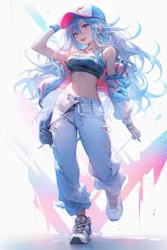 运动帽冷酷站姿女孩图片插画