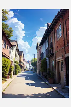 AI数字艺术二次元小镇道路建筑-众图网