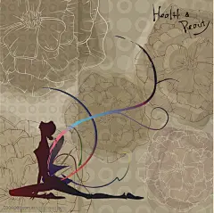 褐色背景底纹 简易花纹纹样瑜伽动作女性人物剪影