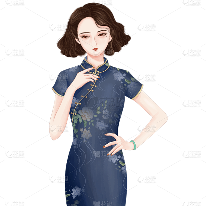 民国风人物插画素材-旗袍