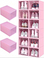 Cajas de Zapatos de Almacenamiento Plástico 6/12/24 PCS - Azul, Negro, Rosa, Blanco y Verde, Caja Zapatero Plástico Plegable y Apilable, con Transparente Tapas, Organizadores de Almacenamiento, para Zapatos y Juguetes | Moda de Mujer | SHEIN México