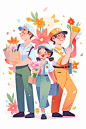 手绘五一劳动节各职业卡通人物插画