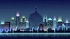 【可下载】城市夜景炫彩科技风格的AI商业插画背景设计源文件模板素材