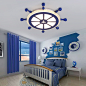 地中海风格儿童房灯 船舵简约男孩创意美式蓝色led卧室吸顶灯具-tmall.com天猫