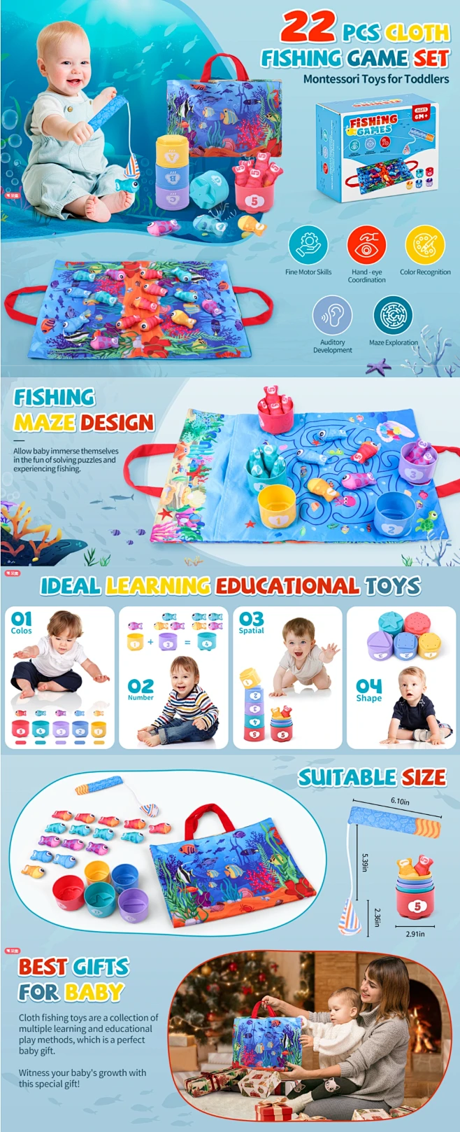 Amazon.com: Montessori Toys for 1 Year Old, 22 Pcs Cloth Fishing Game ...
