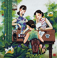 安霓霓采集到插画(李守白重彩旗袍画)
