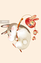 国潮兔年新年新春春节卡通可爱兔子胖胖兔提灯笼图片_潮国创意