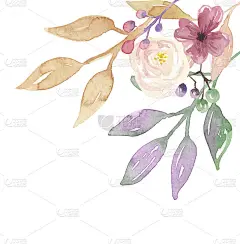 复古蜡笔花卉角落水彩叶手绘