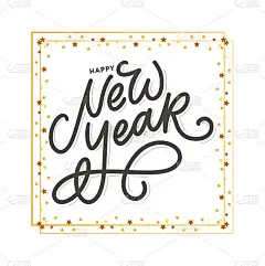 新年快乐2021美丽的贺卡海报与书法黑色文本字金色烟花。手绘设计元素。手写现代笔刷字母白色背景孤立向