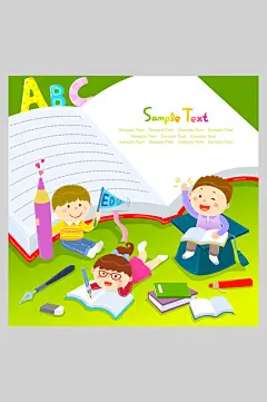 英文卡通儿童学习英语插画