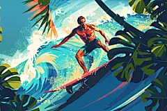 扁平风冲浪简约夏季插画
