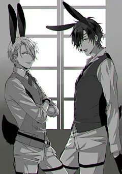 #轉推# #刀剣乱舞# #山姥切长义# #烛台切光忠# 挂脖夹克的长船兔兔.....（长义你已经是一把成熟的长船刀刀了呢[偷笑]） ​​​​