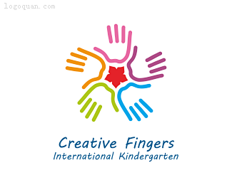 标志说明：创意手指国际幼儿园logo设计...