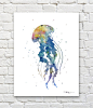 Blue Jellyfish Watercolor - Abstract Painting - Wall Decor