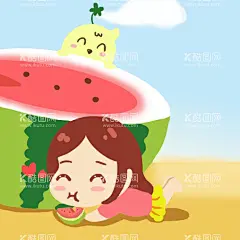 吃西瓜的女孩  - 源文件下载【酷图网】吃西瓜,卡通女孩,素材,卡通人物,人物素材,