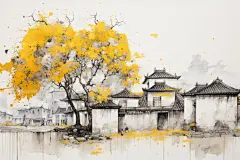 水墨江南风插画绘画