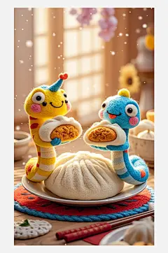 立冬海报设计羊毛毡3D卡通餐盘上