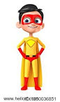 Cheerful little boy super hero in yellow suit isolated on white background. 3d render illustration.