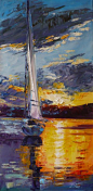 Sailboat: Paintings Impressionism Canvas Oil  Boat Marine Seascape