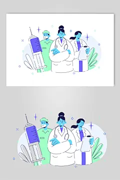 蓝绿打针大气高端医疗人物矢量素材