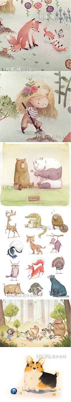 少儿插画 彩铅可爱卡通人物动物手绘 临摹儿童绘画参考素材-淘宝网