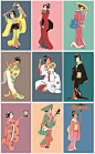民族风日本女人矢量设计素材卡通画艺术艺伎和服古典时尚流行元素-淘宝网