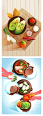 扁平手绘泡菜美食制作蔬菜美食简约风格插图插画PSD分层素材-淘宝网