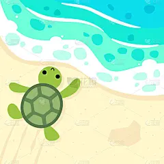可爱的小海龟在海滩向量