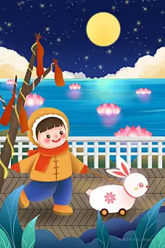 手绘插画305177_元宵节习俗赏花灯插画