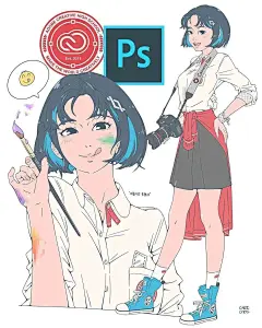 插画师把Adobe系列软件拟人化？ : 作品来自于韩国插画师@iohc_choi有关图标拟人化的作品，这些非常有趣，与大家分享！\x0a\x0a1.有Adobe的母体，它被描绘成了一位班主任，这个形象非常合理！而且，那头红发真的很漂亮。\x0a\x0a2.最优秀的学生当然是PS姐姐，她热爱绘画和摄影。\x0aPhotoShop绝对是Adobe中最受欢迎和核心的产品之一。\x0a\x0a3.Ai同学非常严谨，它手上拿着尺子，做事认真周到。\x0a\x0a4.PR作为视频剪辑软件，它确实非常活泼！\x0a\x