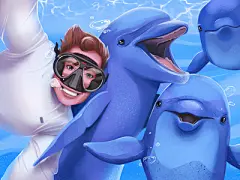 性格开朗的海豚插画动物艺术自拍照野生动物性格开朗的海洋生物海潜水潜水员海豚动物插图艺术插画家数字插画数字绘画设计工作室插画图形设计数字艺术设计