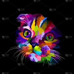 猫,动物头,多色的,苏格兰折耳猫,可爱的,折纸工艺,请柬,暗色,几何形状,遗忘