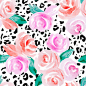 Tropical seamless background with hibiscus flowers and leopard pattern