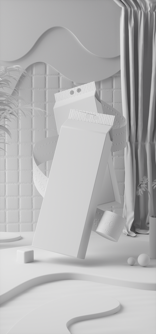 c4d卷纸场景图渲染练习白模