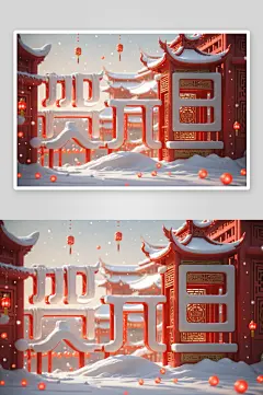 AI数字艺术元旦立体字场景模型-众图网