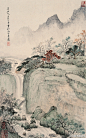 陆小曼 《秋山泻瀑》 立轴 --- 陆小曼（1903年－1965年），近代女画家。1915年就读法国圣心学堂，她18岁就精通英文和法文。她是个画家，她擅长戏剧，谙昆曲，也能演皮黄，写得一手好文章，有深厚的古文功底和扎实的文字修饰能力。刘海粟这样评价说：绘画颇见宋人院本的常规，是一代才女。