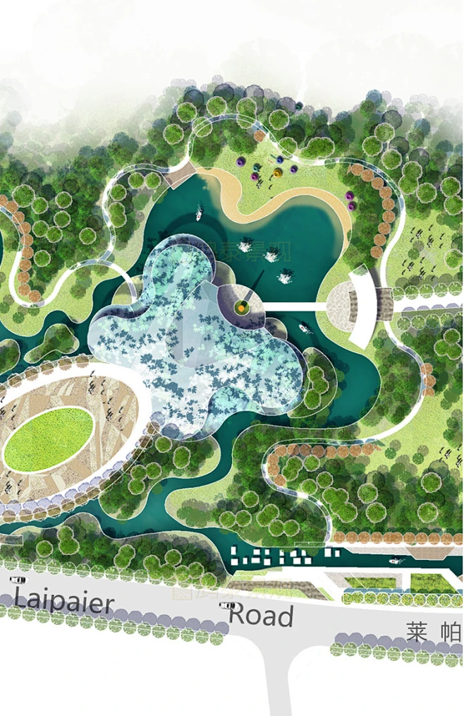 2022新生态公园彩平图ps素材森系滨水公园广场景观规划彩平ps素材-花瓣网