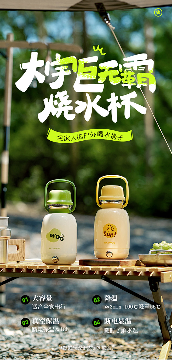 大宇巨无霸烧水杯便携式旅行热水壶烧水瓶出...