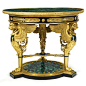 A large Empire style gilt and patinated bronze and malachite decorated center table Continental, second half 20th century: