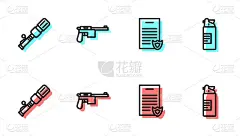 枪支从业资格证，反坦克手榴弹，毛瑟枪和武器油瓶图标。向量