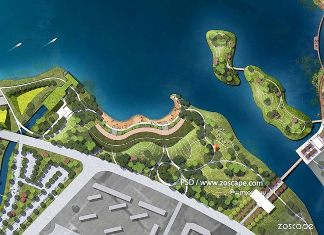 滨水生态公园节点放大-城市生态湿地公园景观规划PSD平面图