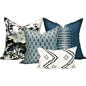 Spark Modern Curated Collection #10 - Pyne Hollyhock Charcoal, Ikat Peacock, Rajmata Tonal, and Taj Onyx/Ash - 5 pillow covers