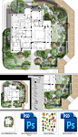 特色中式别墅庭院景观彩色平面分层PSD（附赠彩色平面树图例）