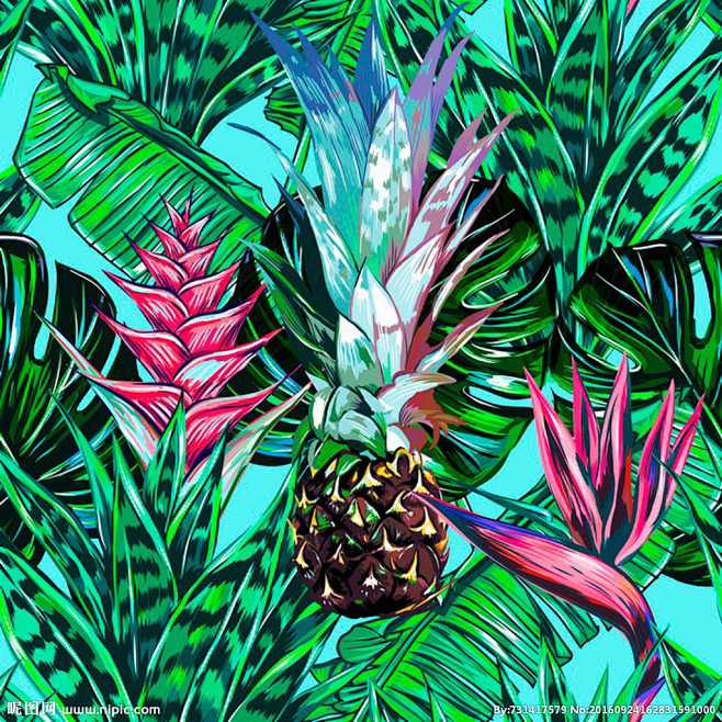 绿色植物图案热带水果植物棕榈叶