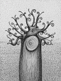 【《树的碎歌》-圆珠笔手绘画芯木制壁挂】_【觉Jue.so】