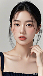 一位女孩，青春，人物肖像特写镜头，面部无遮挡，简约构图，浅色背景